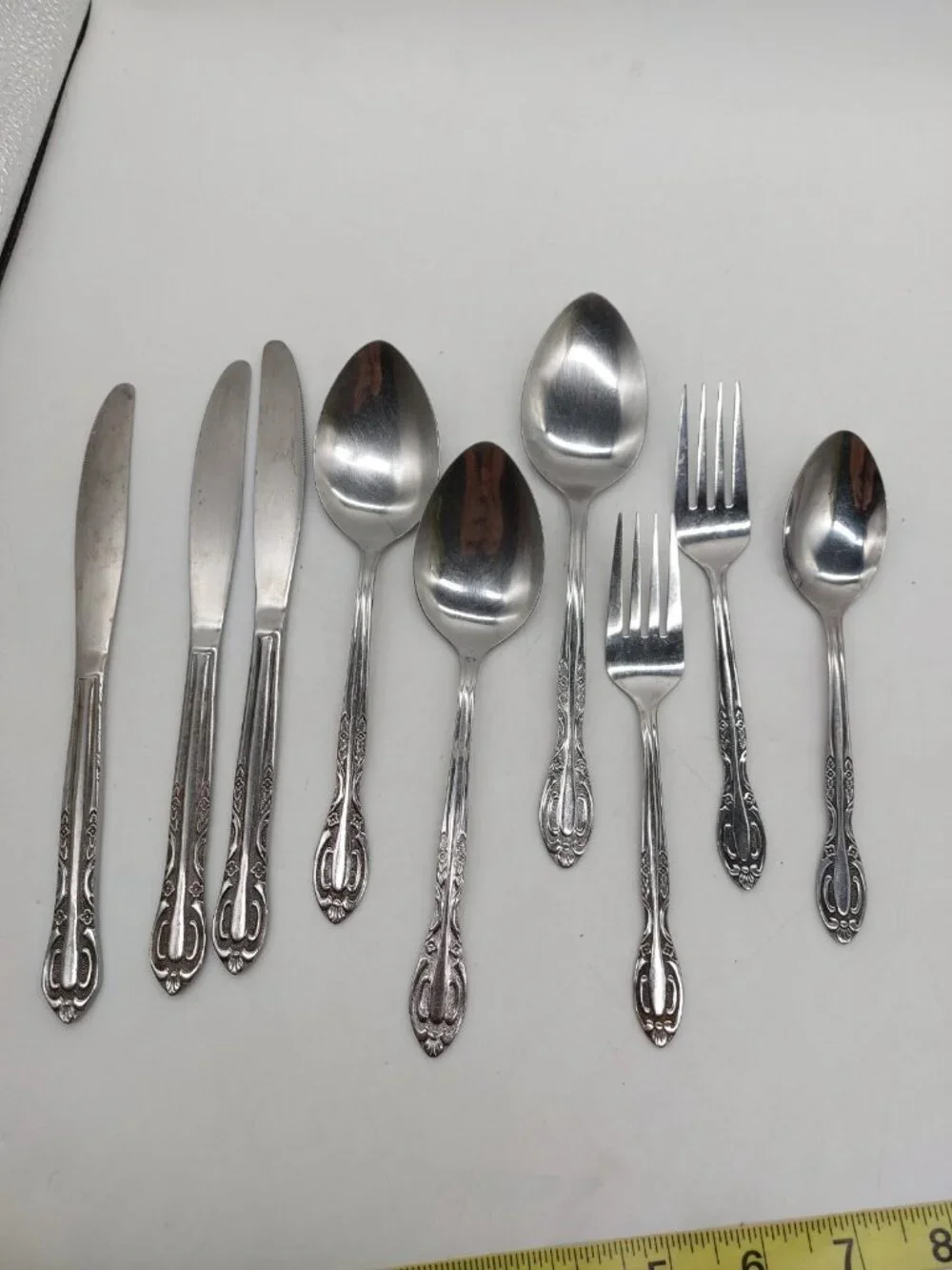 Northland Korea Stainless Flatware w Roses Spoons Knives Forks Lot Of 9